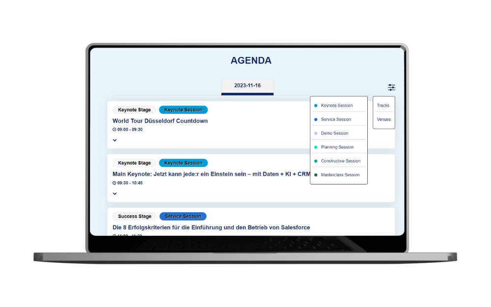 screenshot of venue tracking feature on laptop screen